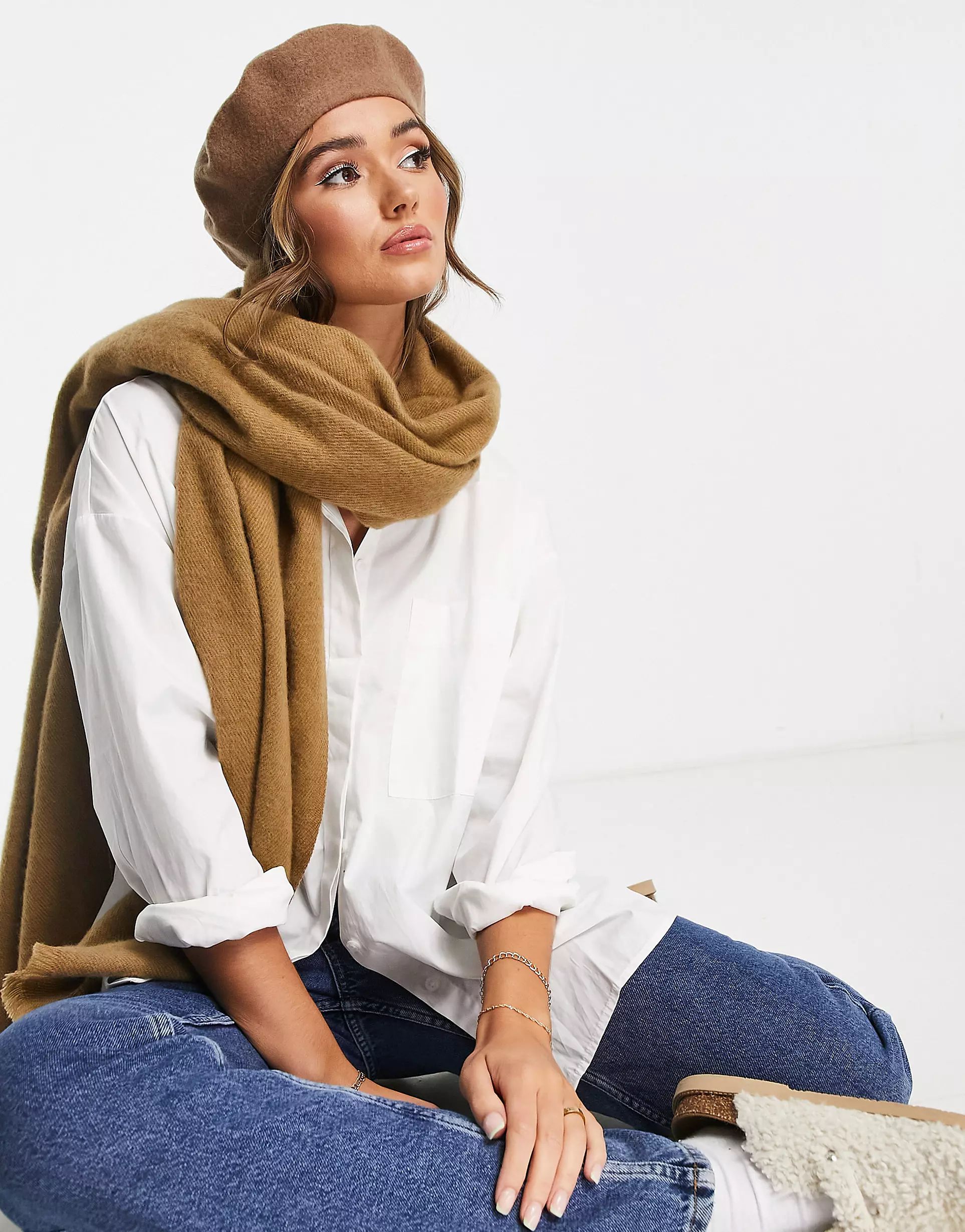 ASOS DESIGN wool beret in camel | ASOS (Global)