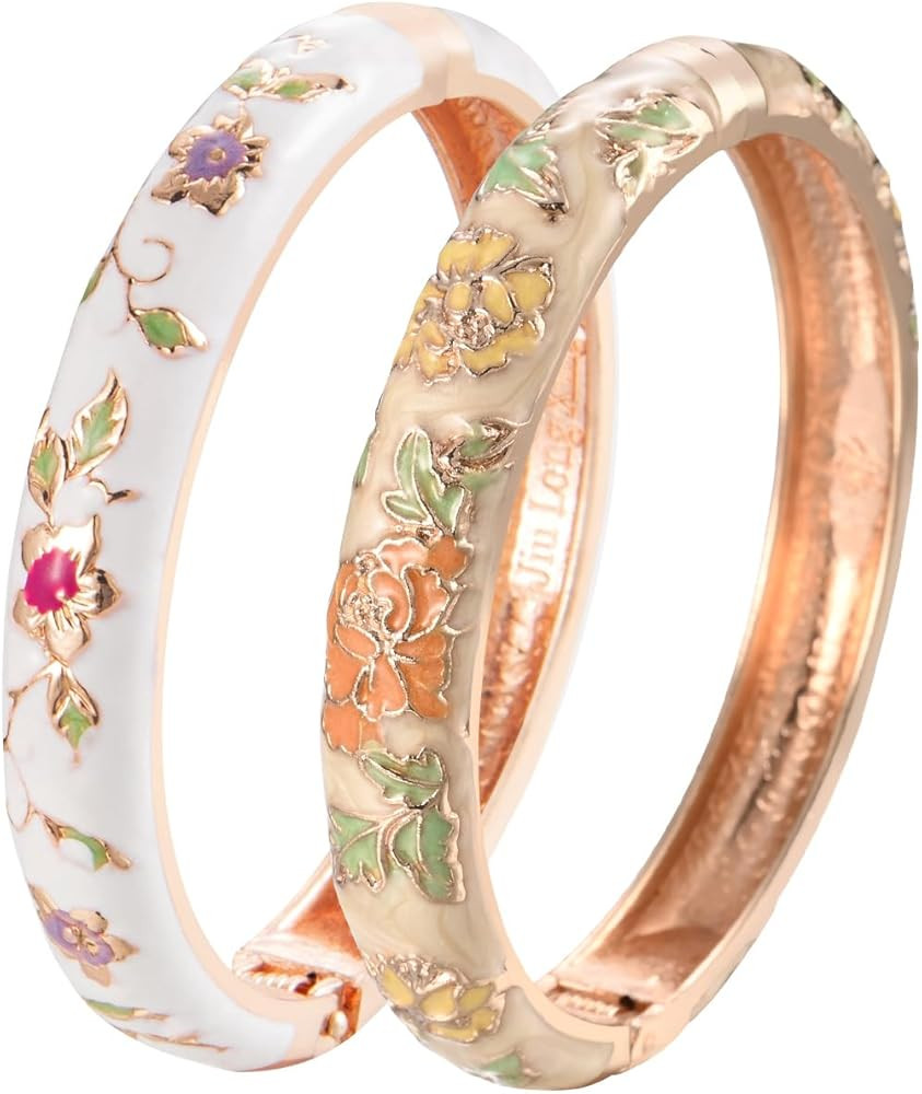 UJOY Fashion Cloisonne Bracelets Set Gold Plated Enameled Jewelry Spring Hinged Metal Cuff Bangle... | Amazon (US)