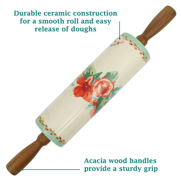 The Pioneer Woman Painted Meadows 26-inch x 14-inch Ceramic Rolling Pin with Holder | Walmart (US)