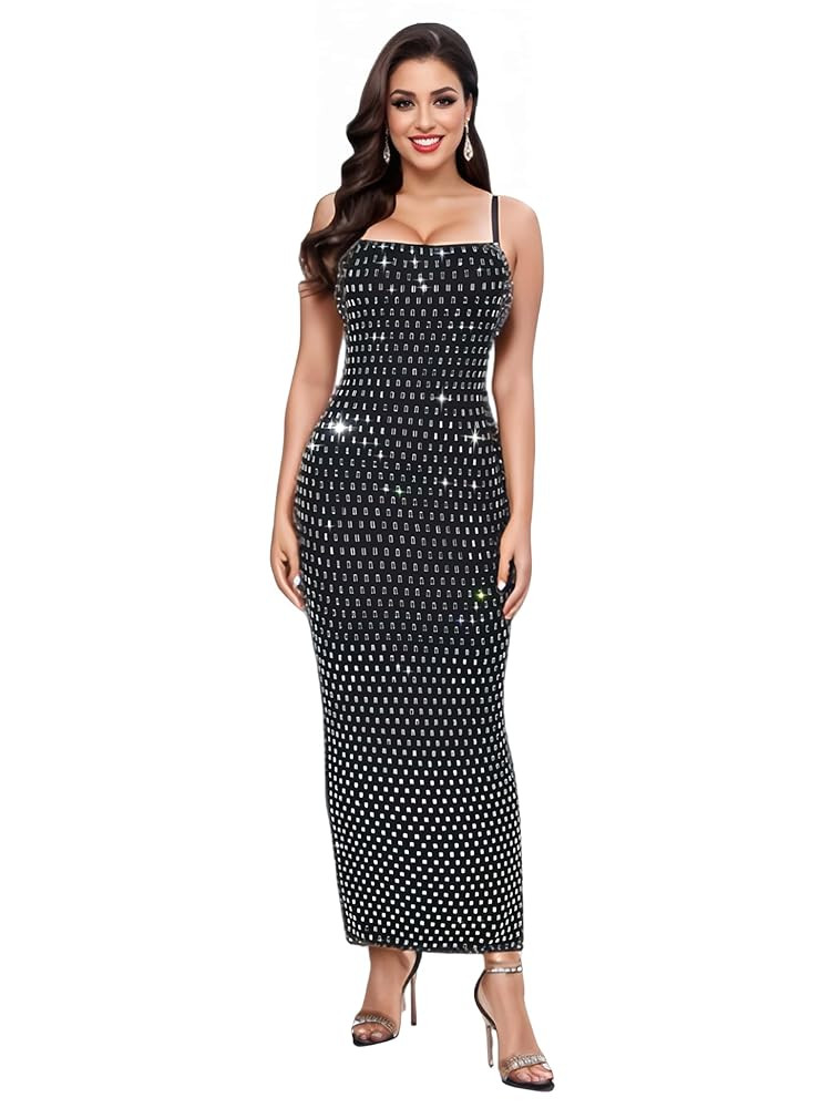 Strapless Rhinestone Maxi Dresses Evening Gowns for Women Formal Sexy | Amazon (US)