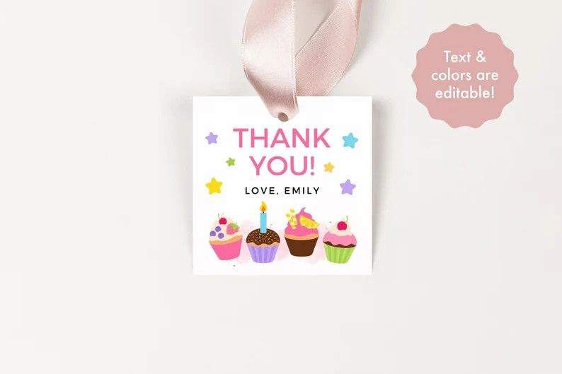 Kids Birthday Gift Tag, Editable Gift Tag Thank You, Personalizable Gift Tag, Cupcake Birthday, G... | Etsy (US)
