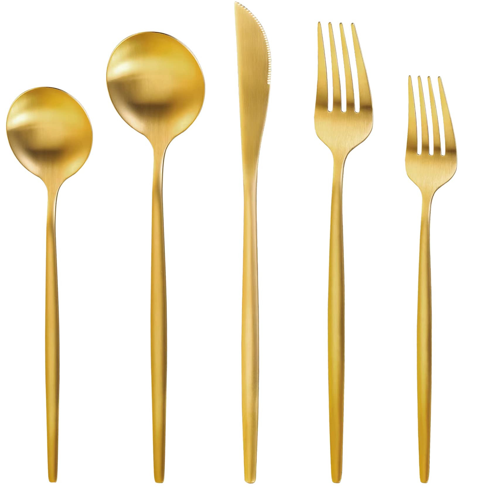 Gold Silverware Set for 8, MIKIWAY 40 Pieces Stainless Steel Flatware Set, Matte Golden Cutlery T... | Amazon (US)