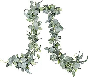 DearHouse 6.2 Feet Eucalyptus Garland Artificial Silk Eucalyptus Leaves Vines Handmade Garland Gr... | Amazon (US)