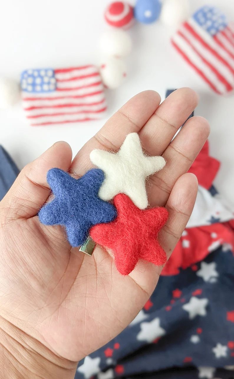 Fourth of July Felt Star Hair Clips/ July 4th/ 4th of July/ Patriotic USA America /Red White Blue... | Etsy (US)