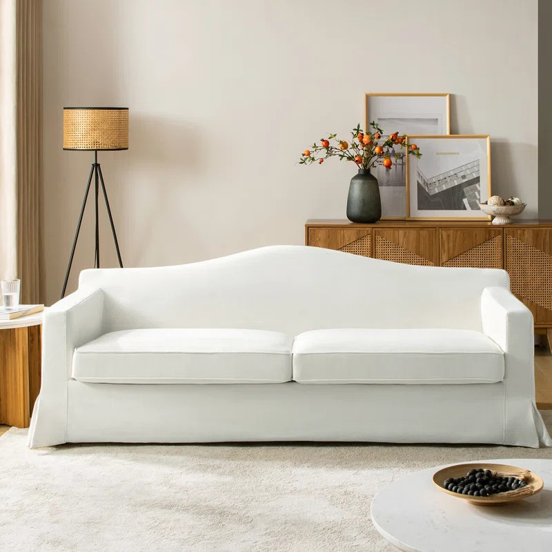 Latitude Run® Zalma Transitional 83" Curved Back Slipcovered Sofa with Toss Pillows "& Reviews" ... | Wayfair North America