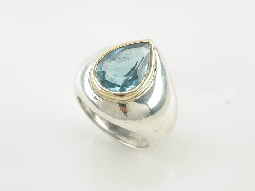 Vintage Sterling Silver Ring Topaz Blue Two Tone Size 6 - Etsy | Etsy (US)
