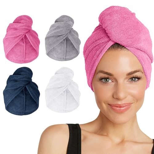 Turbie Twist 4-Pack Microfiber Hair Towel for Beauty, Travel, Gifting - Hair Wrap Turban for Straight, Wavy & Curly Hair - Premium Personal Care - Pink, Blue, Grey & White | Amazon (US)