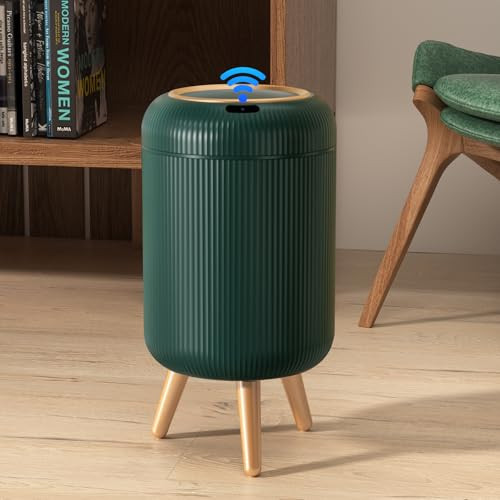 onlcuk Smart Touchless Bathroom Trash Can, 3 Gallon / 11L Automatic Motion Sensor Garbage Can with Lid Electric Small Mini Trash Bin for Kitchen, Office, Toilet, Bedroom Diaper Trash Cans-Green | Amazon (US)