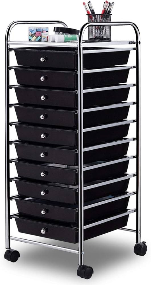 Giantex 10 Drawer Rolling Storage Cart Scrapbook Paper Office School Organizer (Black) | Amazon (US)