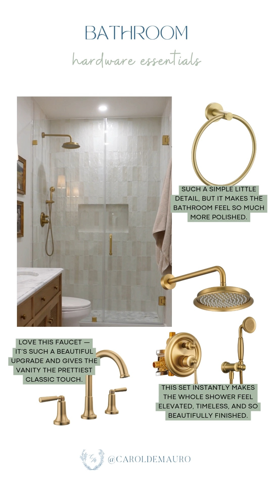 bathroom hardware, vanity sink faucet, gold shower, towel ring, amazon home, home styling, home decor, home accents, bathroom essentials

#LTKHome