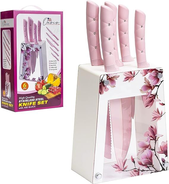 Kitchen Knife Set, OasisUSA Stainless Steel Sharp Knife Sets With ABS Stand, non-fading Pink Colo... | Amazon (US)