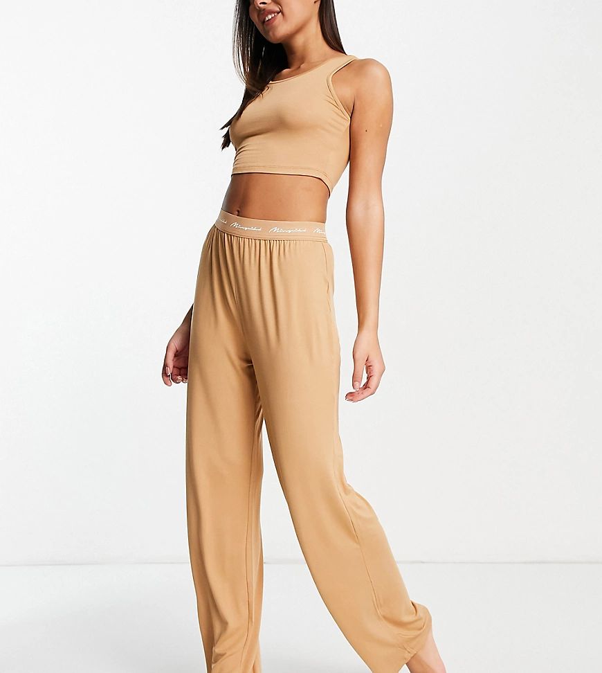 Missguided tank top and wide leg bottom pajama set in tan-Brown | ASOS (Global)