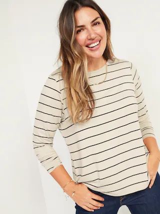 Luxe Long-Sleeve Crew-Neck Striped T-Shirt for Women | Old Navy (US)