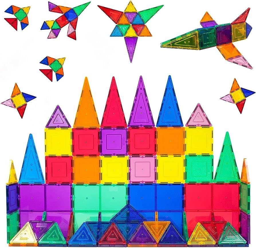 PicassoTiles 60 Piece Set 60pcs Magnet Building Tiles Clear Magnetic 3D Building Blocks Construct... | Amazon (US)