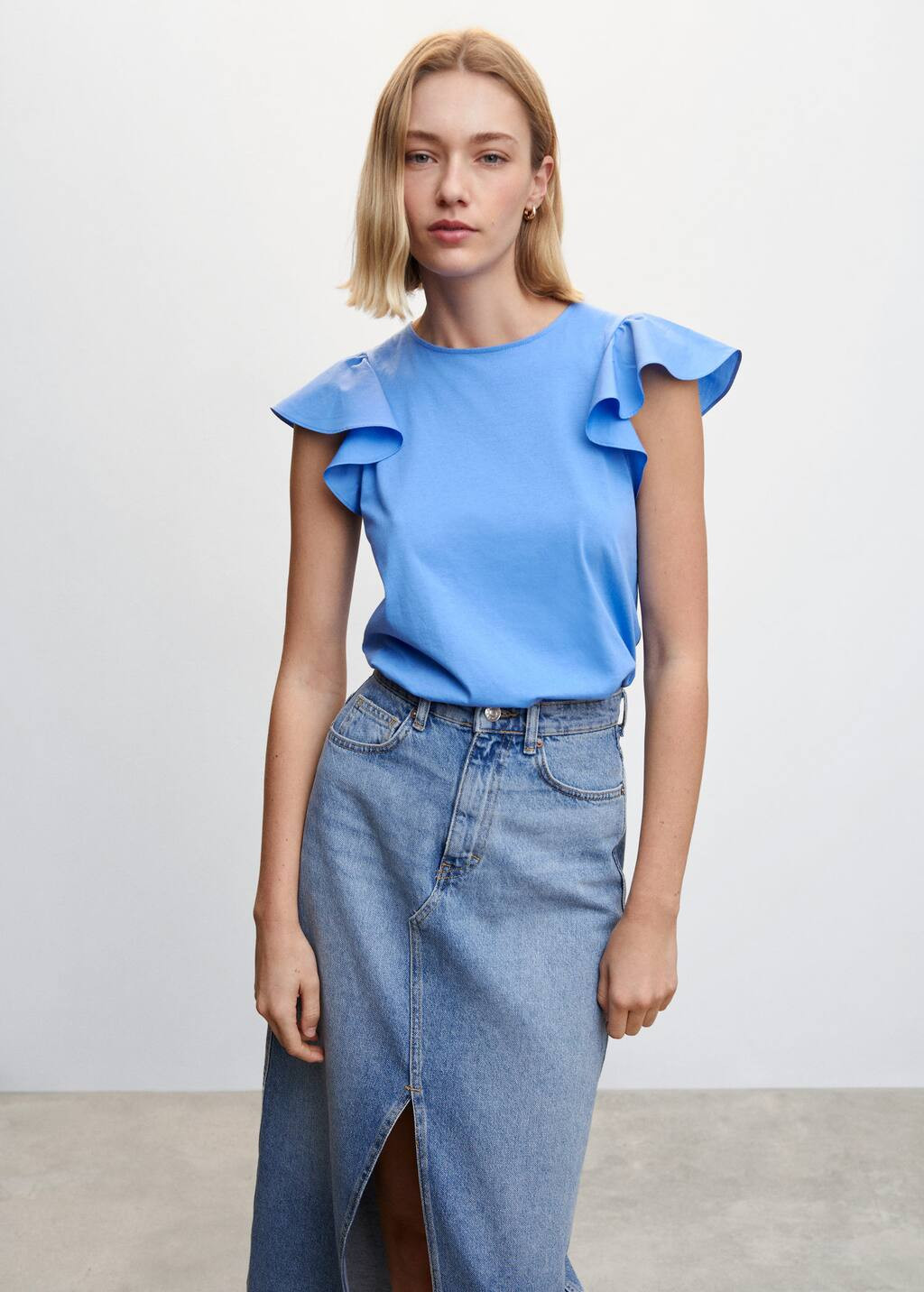 Ruffled sleeve T-shirt | MANGO (US)