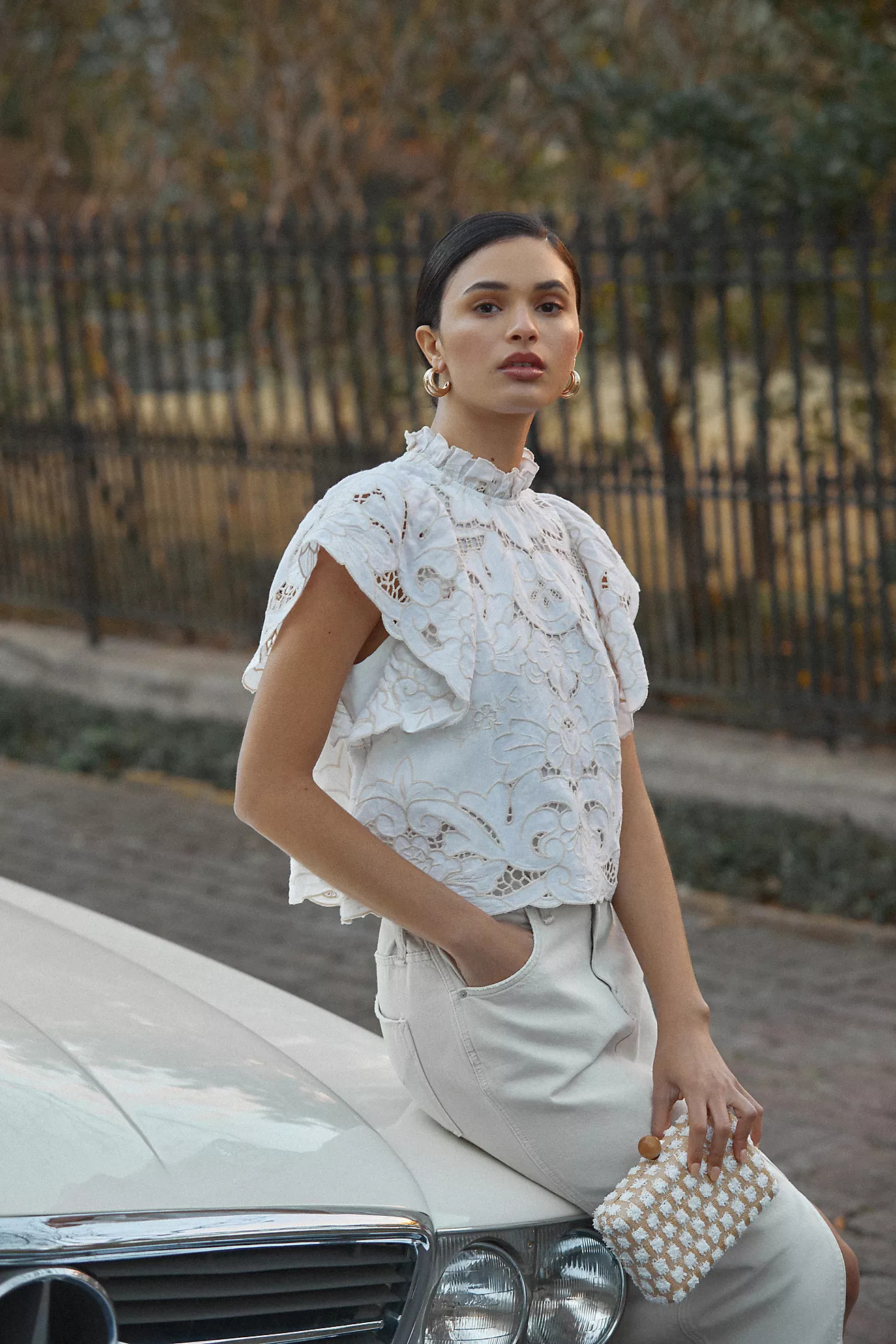The Lainie High-Neck Lace Cutwork Blouse | Anthropologie (US)