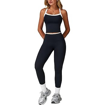 Womens Workout Sets Two Piece Cross Back Tank Top Matching High Waist Leggings Sets Gym Outfits W... | Amazon (US)