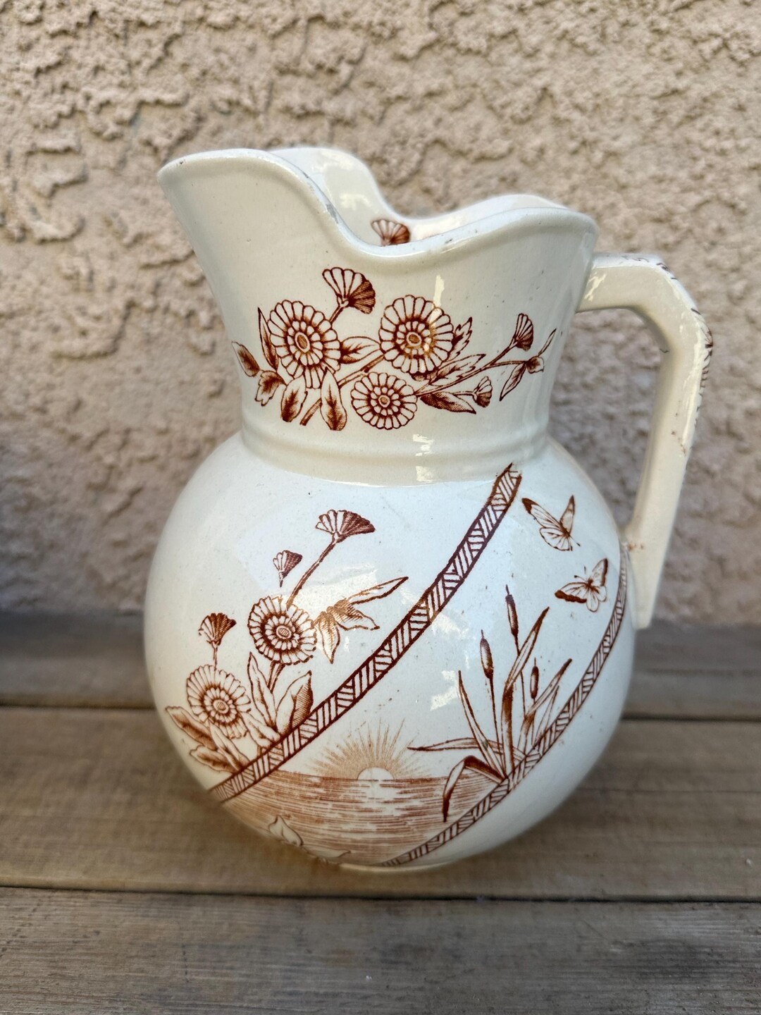 Antique Brown Transferware Pitcher Handpicked Aesthetic Movement Stoneware Pitcher Victorian Coll... | Etsy (US)