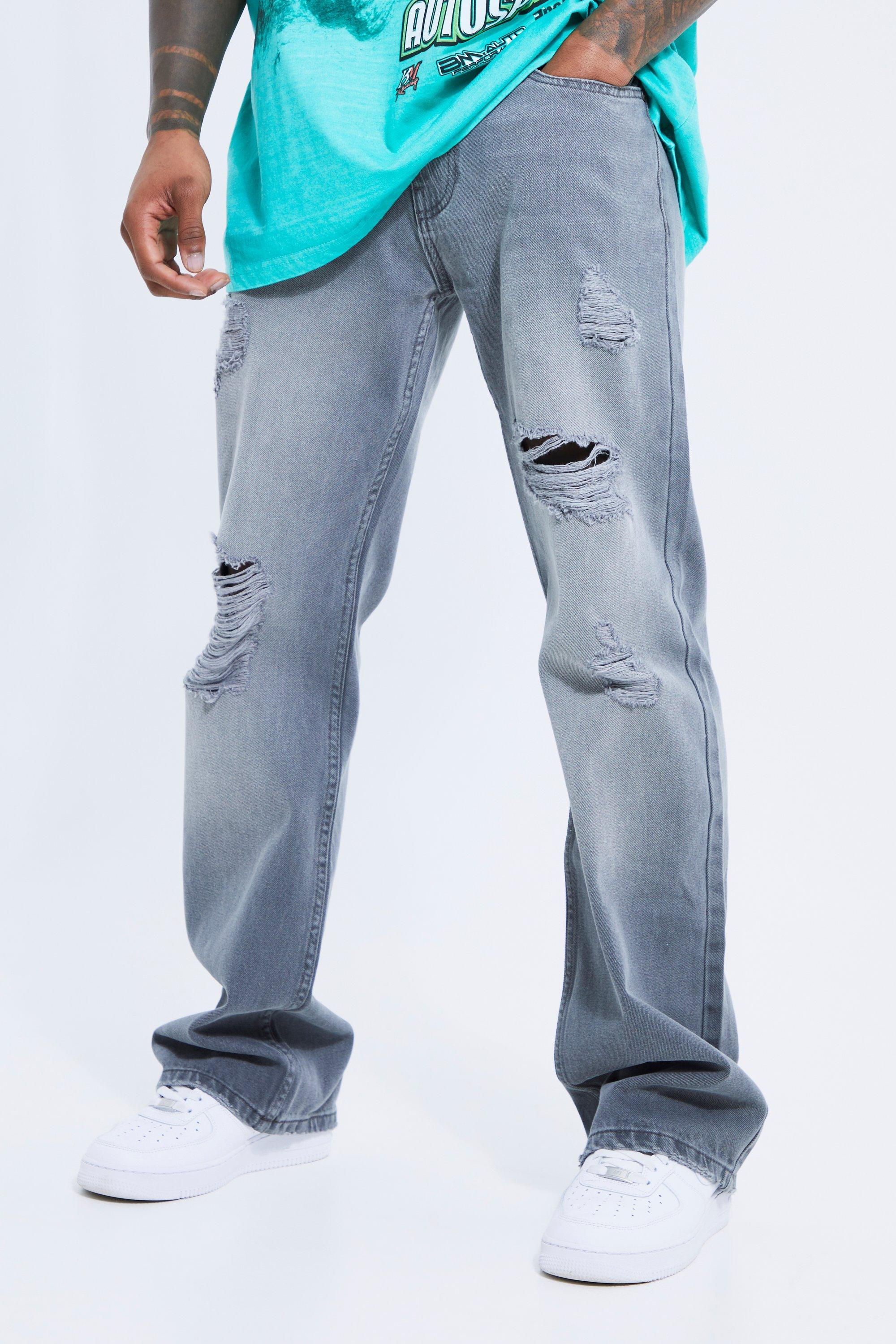 Relaxed Flare All Over Ripped Jeans | boohooMAN (US & CA)