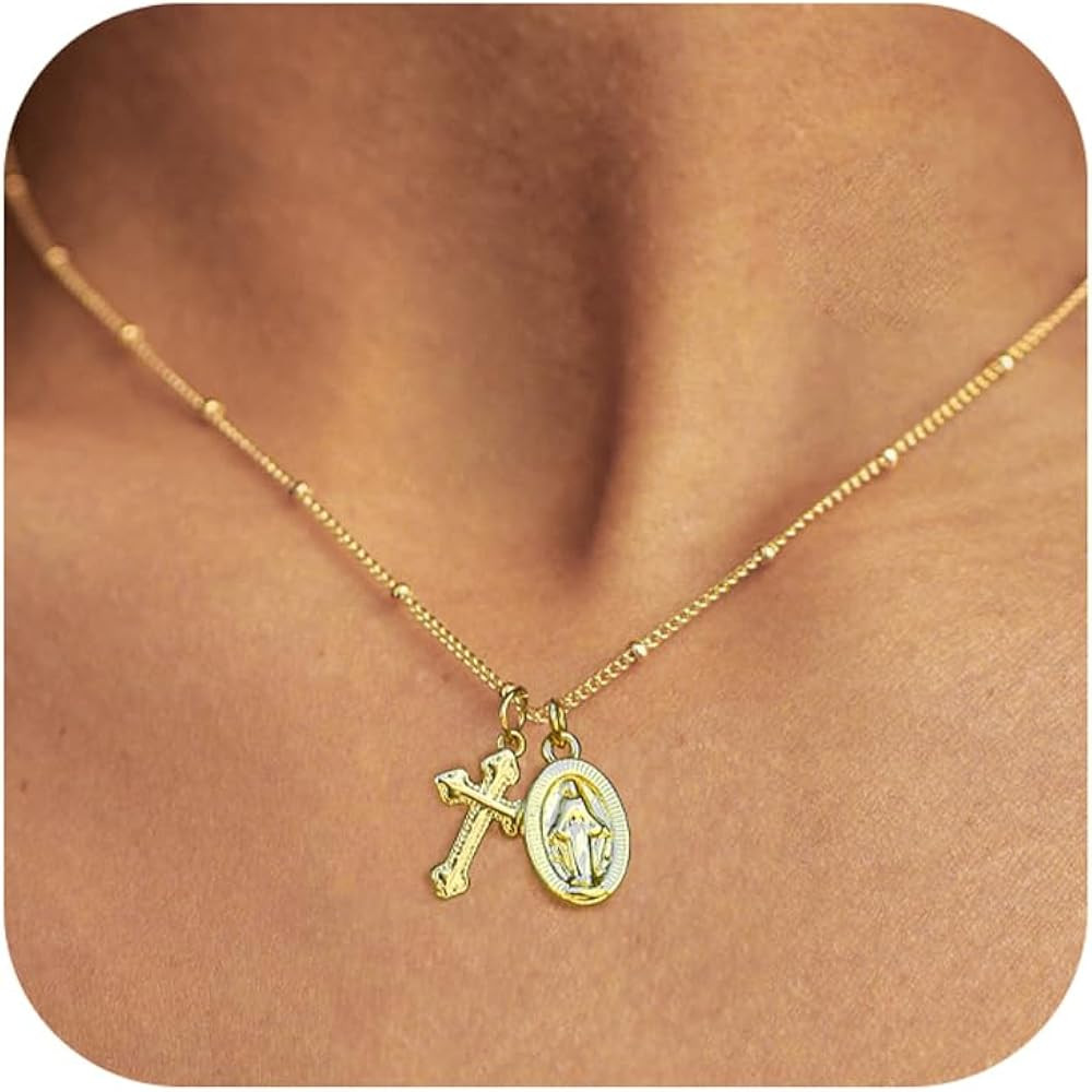 Cross Necklace for Women Dainty 14K Gold Silver Plated Cross Pendant Necklace Everyday Simple Cro... | Amazon (US)