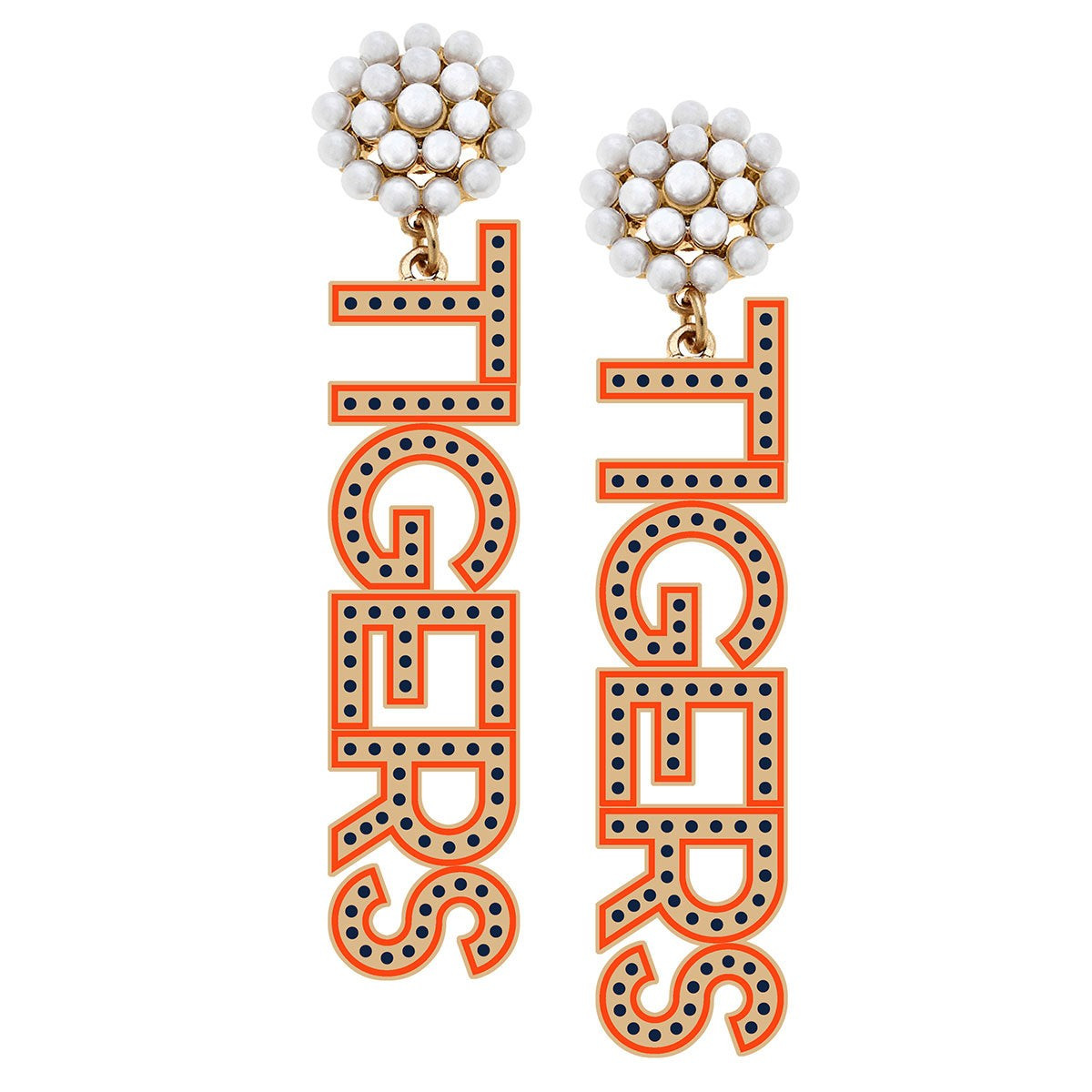 Auburn University Tigers Pearl Cluster Enamel Drop Earrings in Burnt Orange & Navy | CANVAS