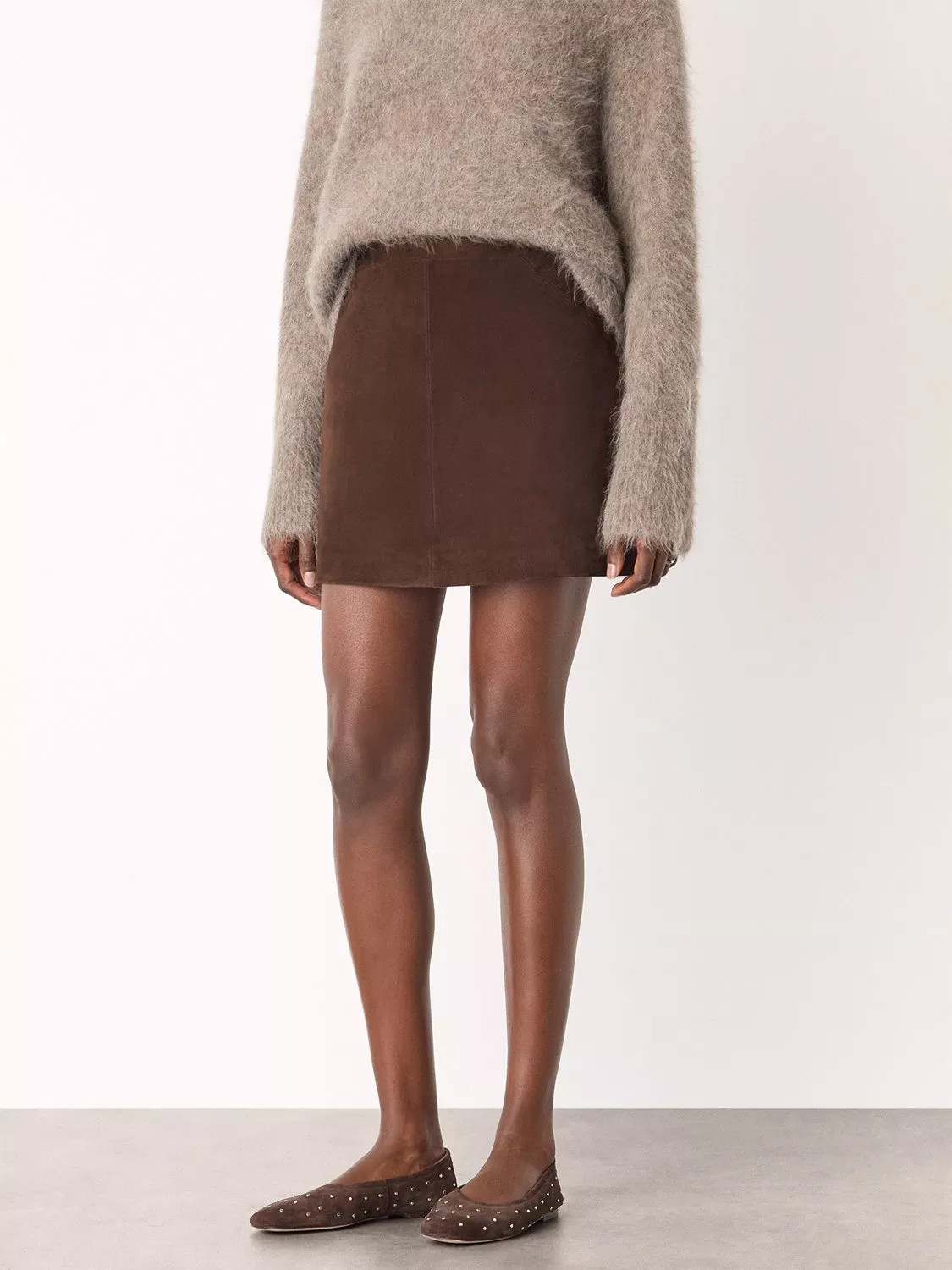 Whistles Pure Suede A-Line Mini Skirt, Chocolate | John Lewis (UK)