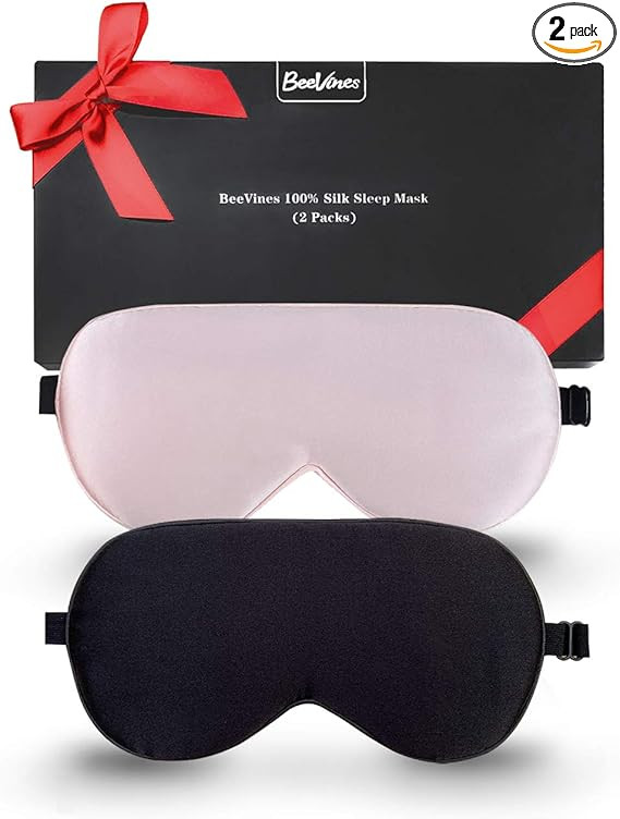 Silk Sleep Mask, 2 Pack 100% Real Natural Pure Silk Eye Mask with Adjustable Strap, Eye Mask for ... | Amazon (US)