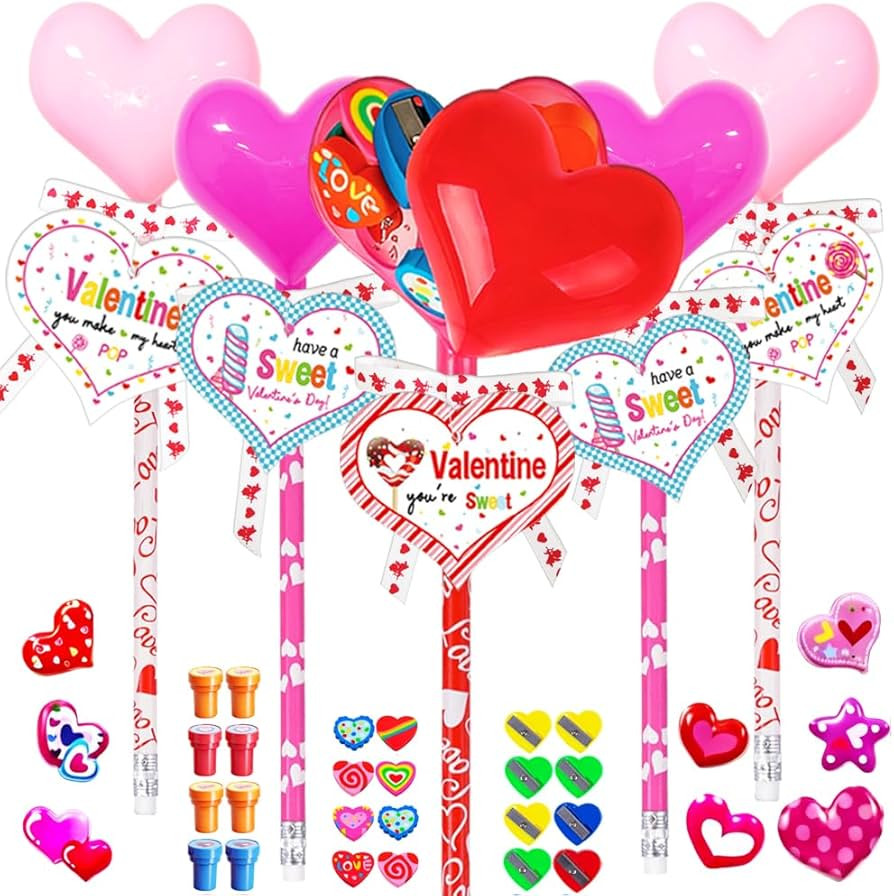 Valentines Day Gifts for Kids Classroom, Valentines Party Favors Heart-shaped Stationery Set with... | Amazon (US)