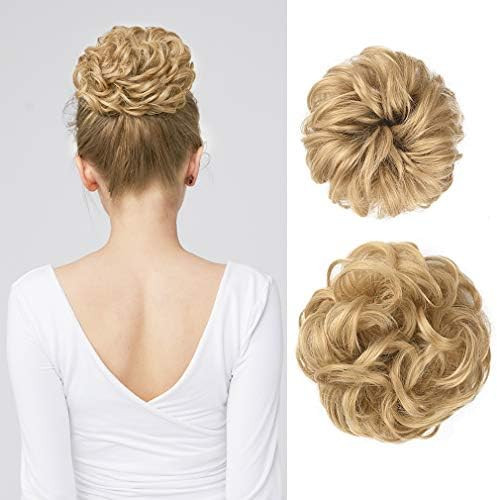 Messy Bun Hair Piece, REECHO 2PCS Tousled Updo Hair Bun Extensions Hair Scrunchies Curly Wavy Ponyta | Amazon (US)