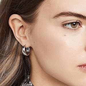 KISSPAT Sterling Silver Chunky Hoop Earrings for Women Hypoallergenic Thick Huggie Earring Wide H... | Amazon (US)