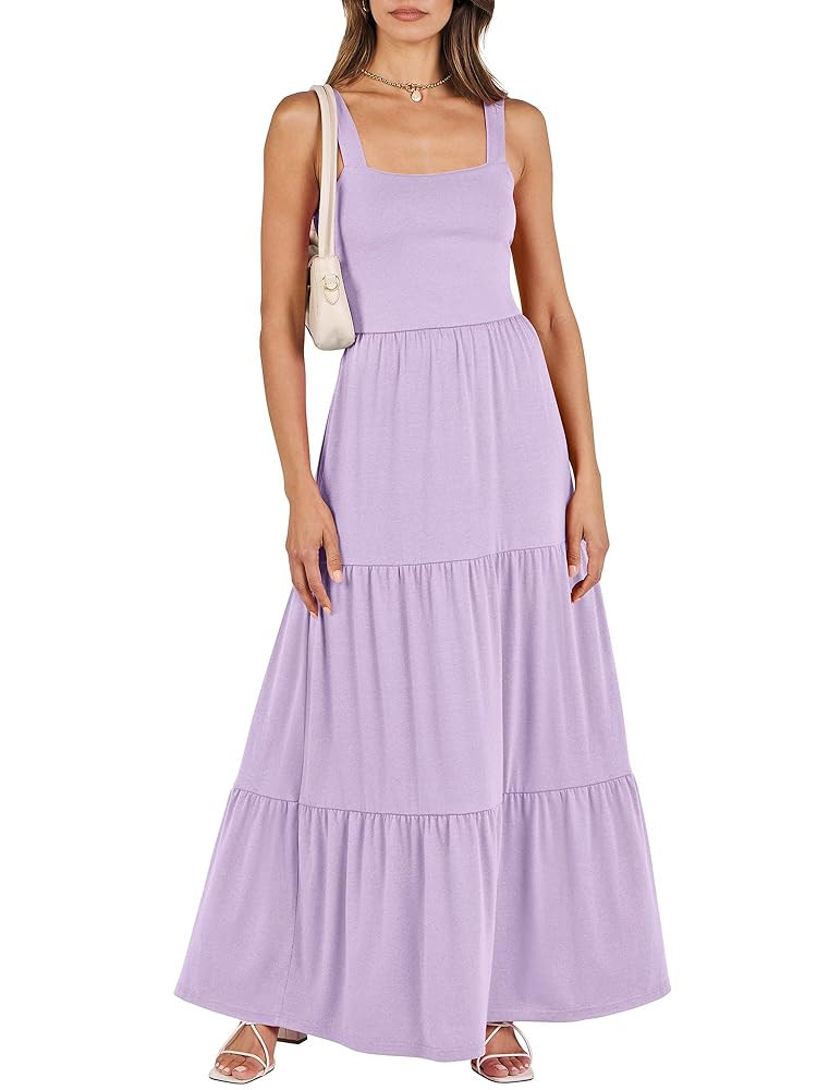 ANRABESS Women's Summer Casual Long Maxi Beach Vacation Dresses Sleeveless Square Neck Flowy Tier... | Amazon (US)
