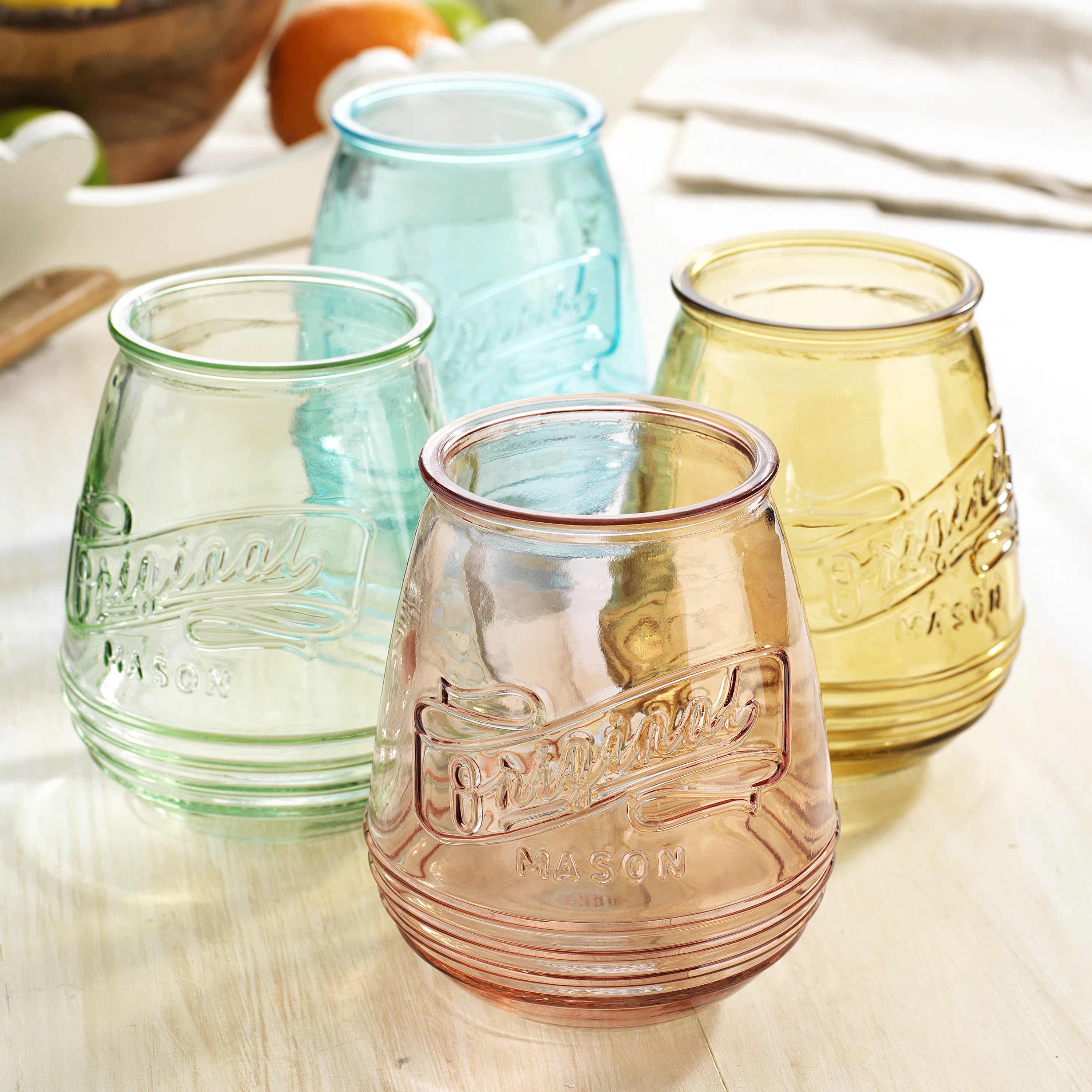 Gracie Oaks Set of 4 Original Mason 21oz Retroware Stemless Wine Glasses & Reviews | Wayfair | Wayfair North America