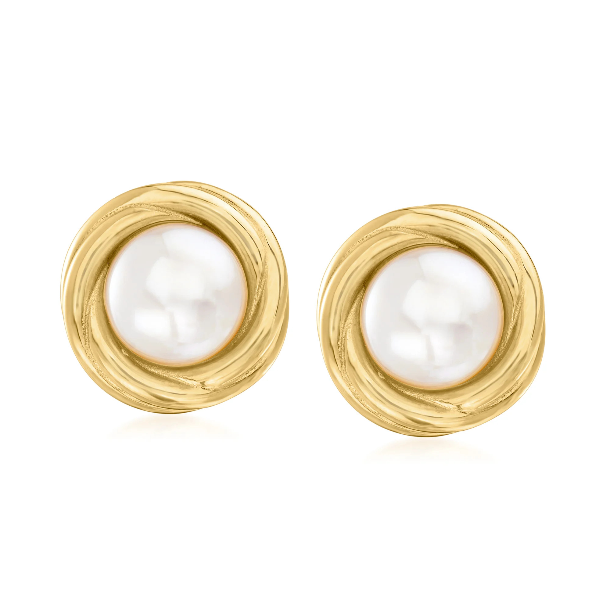 8-8.5mm Cultured Pearl Clip-On Earrings in 18kt Gold Over Sterling | Ross-Simons