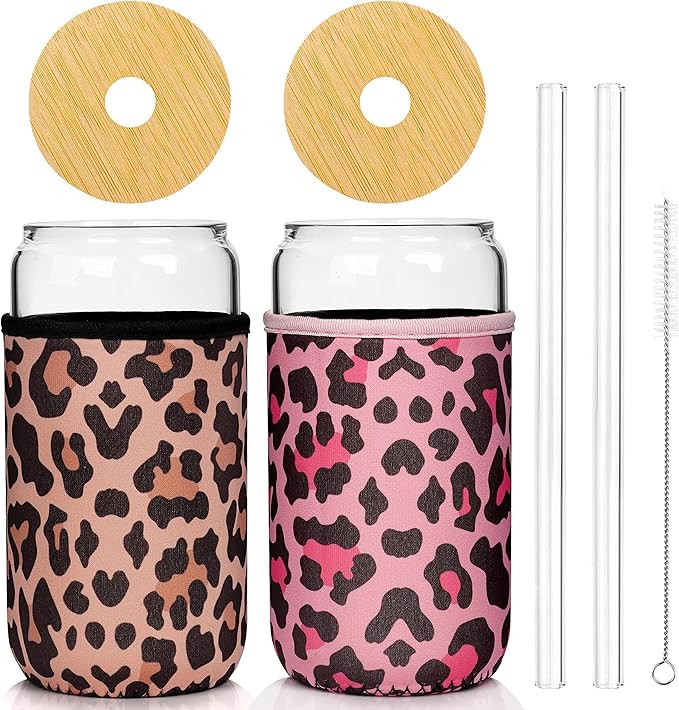 Mason Life 20OZ Glass Cups with Reusable Neoprene Sleeve Insulator, Iced Coffee Cup, Iced Coffee ... | Amazon (US)