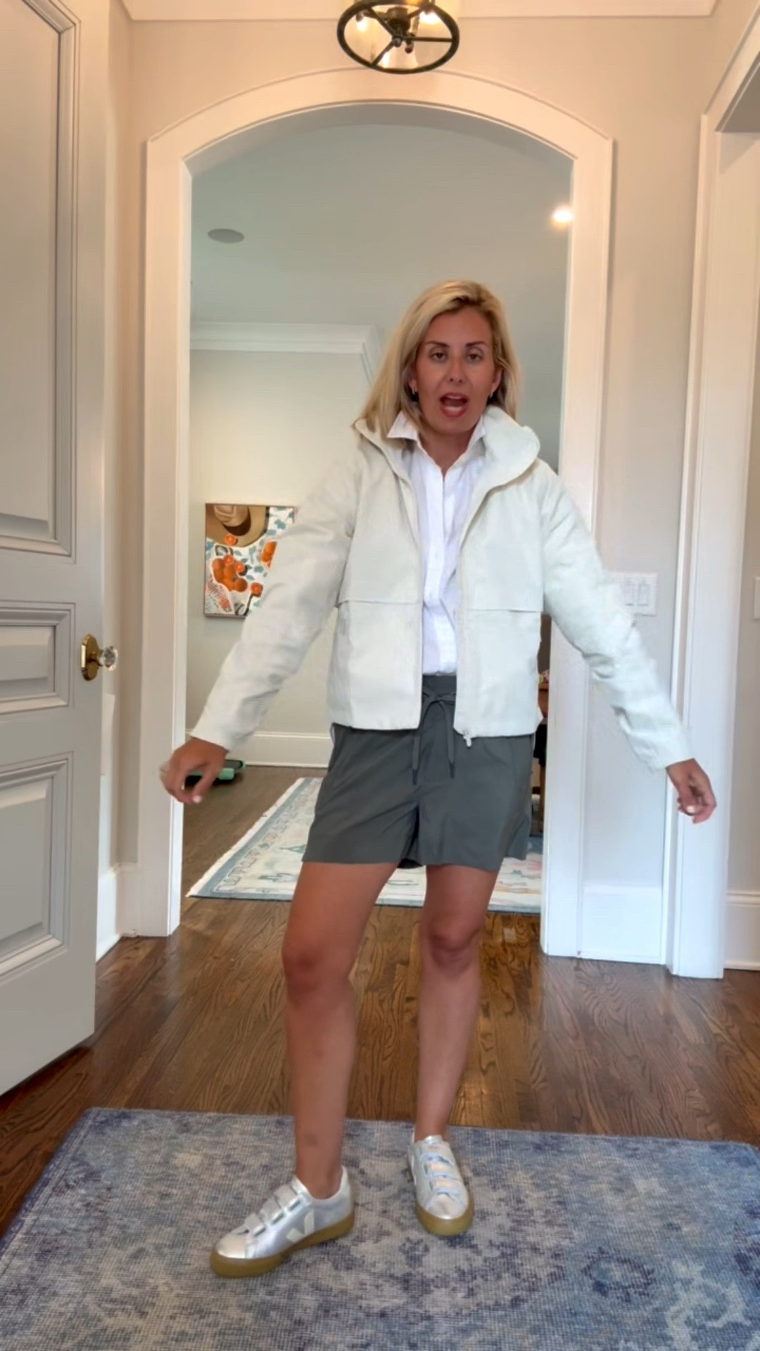 1 piece 5 ways!! The shirt of all shirts!! Styling it all the ways.
Top - xs
Shorts - small
Jacket - xs
Sneakers- 8 tts 
*code Catherine20 at Allie + Bess

#LTKdayinmylife #LTKootd #LTKmomlife