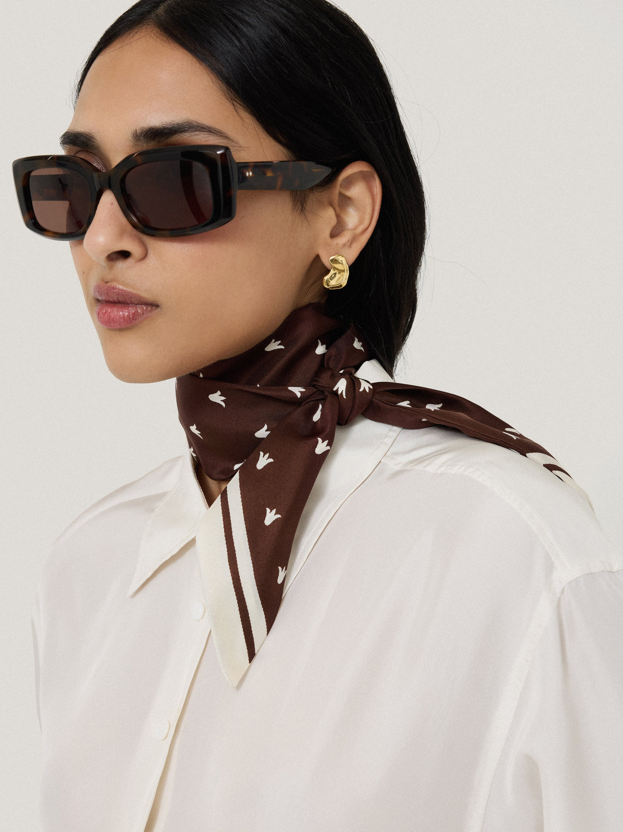 Tulip Block Narrow Silk Scarf | Oxblood | Jigsaw (UK)