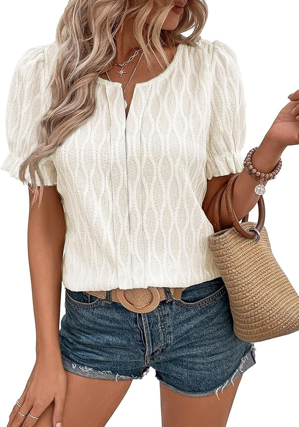 EVALESS Womens Fashion Tops Cute Puff Sleeve Blouses for Women Dressy Casual Spring Summer Clothe... | Amazon (US)