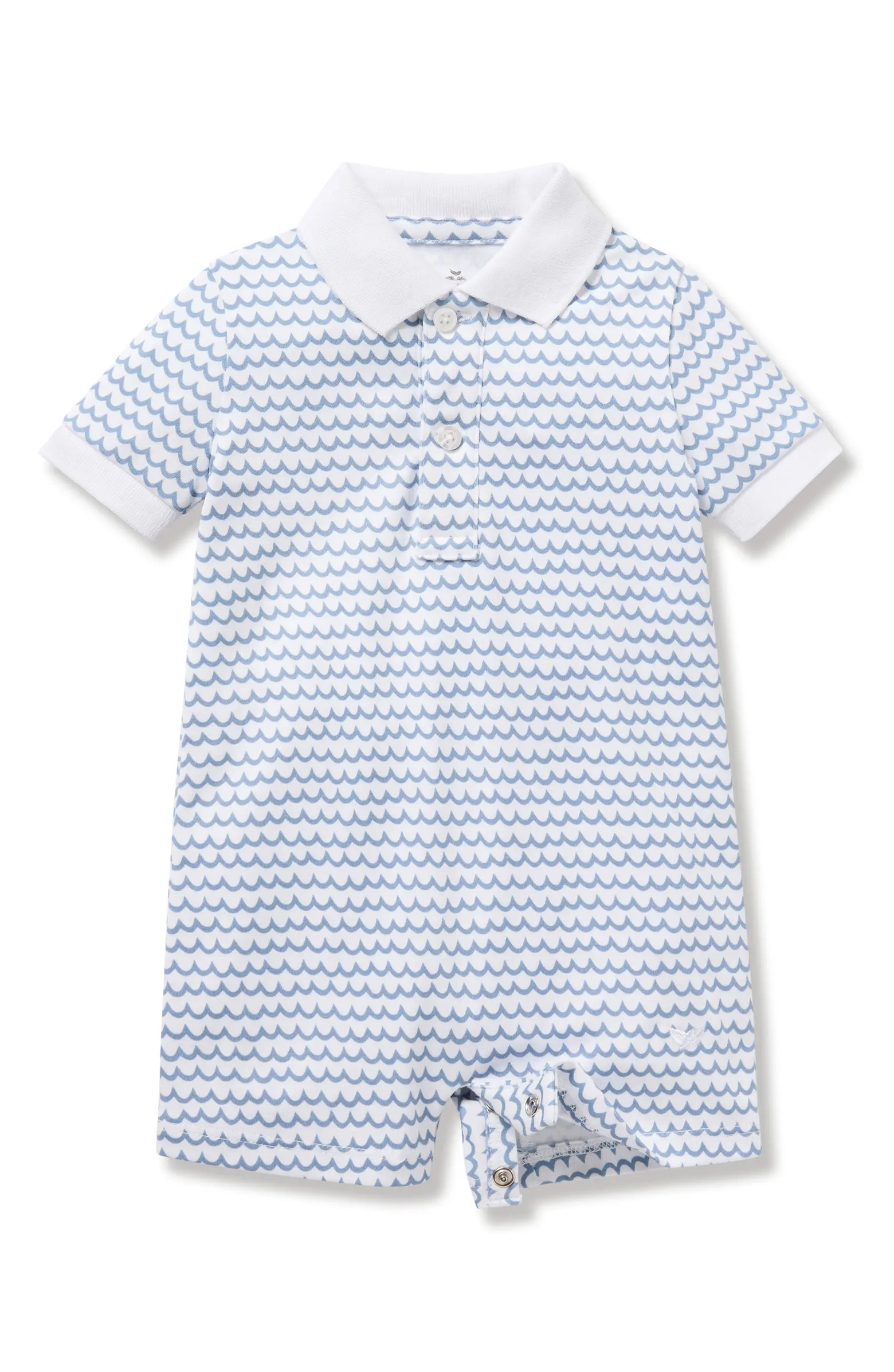 Petite Plume Wave Print Pima Cotton Polo Romper | Nordstrom | Nordstrom