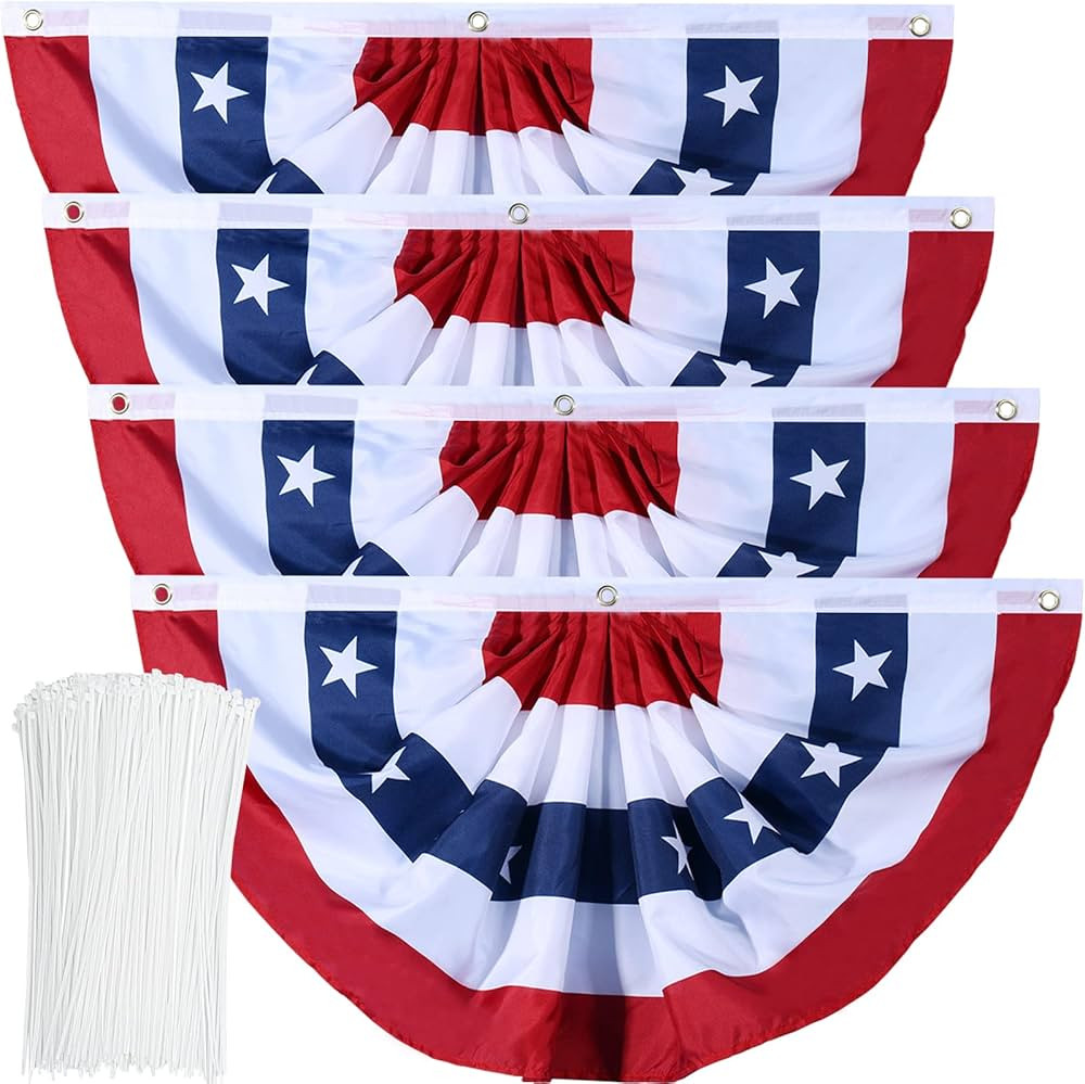 American Flag Bunting Patriotic Pleated Fan Flag USA Flags with Brass Grommets and Zip Ties for 4... | Amazon (US)
