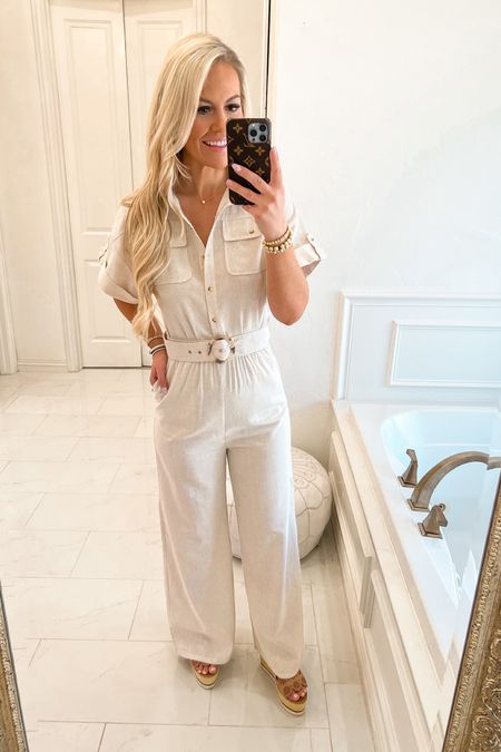 Linen jumpsuit you need!! Love this chic and timeless jumpsuit 😍 has the best fit runs tts wearing size small. Had true pockets and no stretch. I will be wearing this on repeat! 

#LTKunder100 #LTKworkwear #LTKtravel