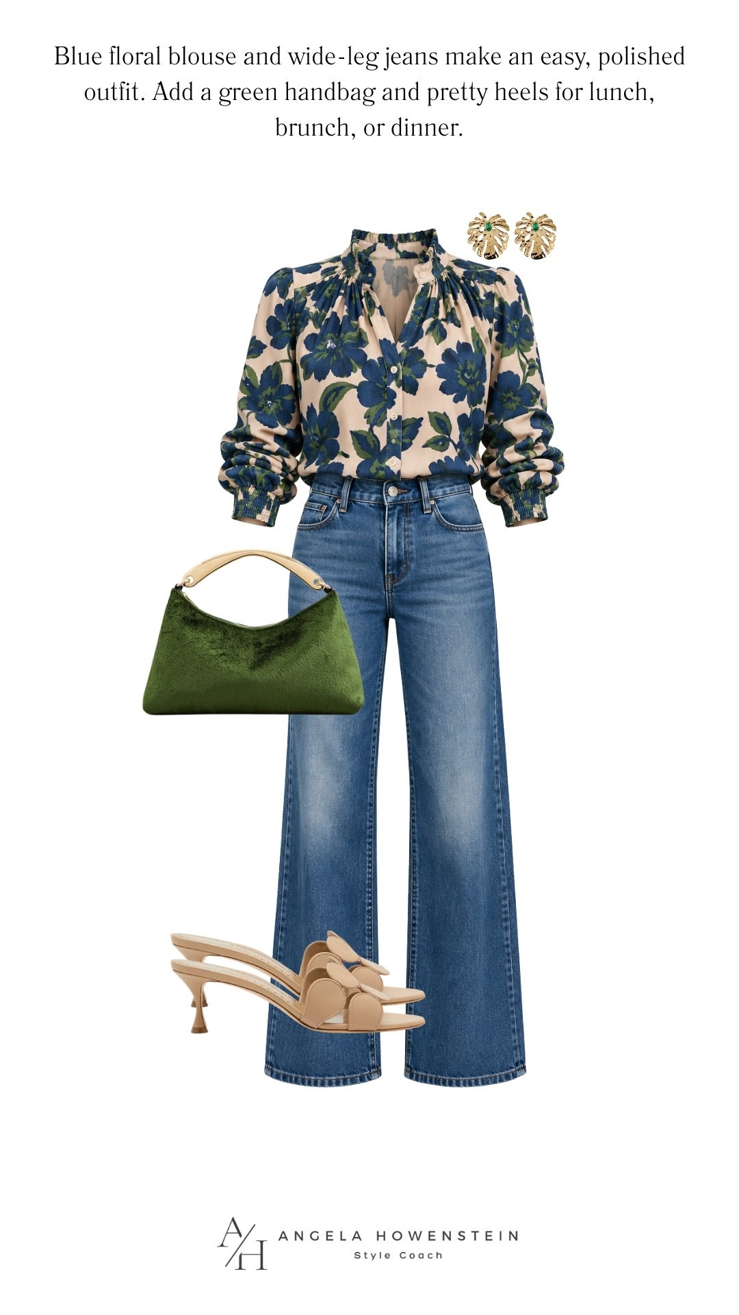 This floral blouse makes a classic pair of wide-leg jeans feel instantly more polished. I love the blue-and-green color combination with the green bag and pretty heels, it’s feminine, elevated, and so easy to wear for lunch, brunch, or dinner.

👩‍💻 LTK PRO TIPS
❤️ Heart = Support my posts ;-)
🔖 Save = Get sale & restock alerts for the things you love!
📋 Lists = Keep favorites organized (List ideas: Christmas, Birthdays, and Vacations!)
📲 Share = Send lists and products to a friend (or your daughters like me).
💬 Comment = Ask me anything, and I’ll answer. ;-)

#LTKootd #LTKSeasonal #LTKOver40