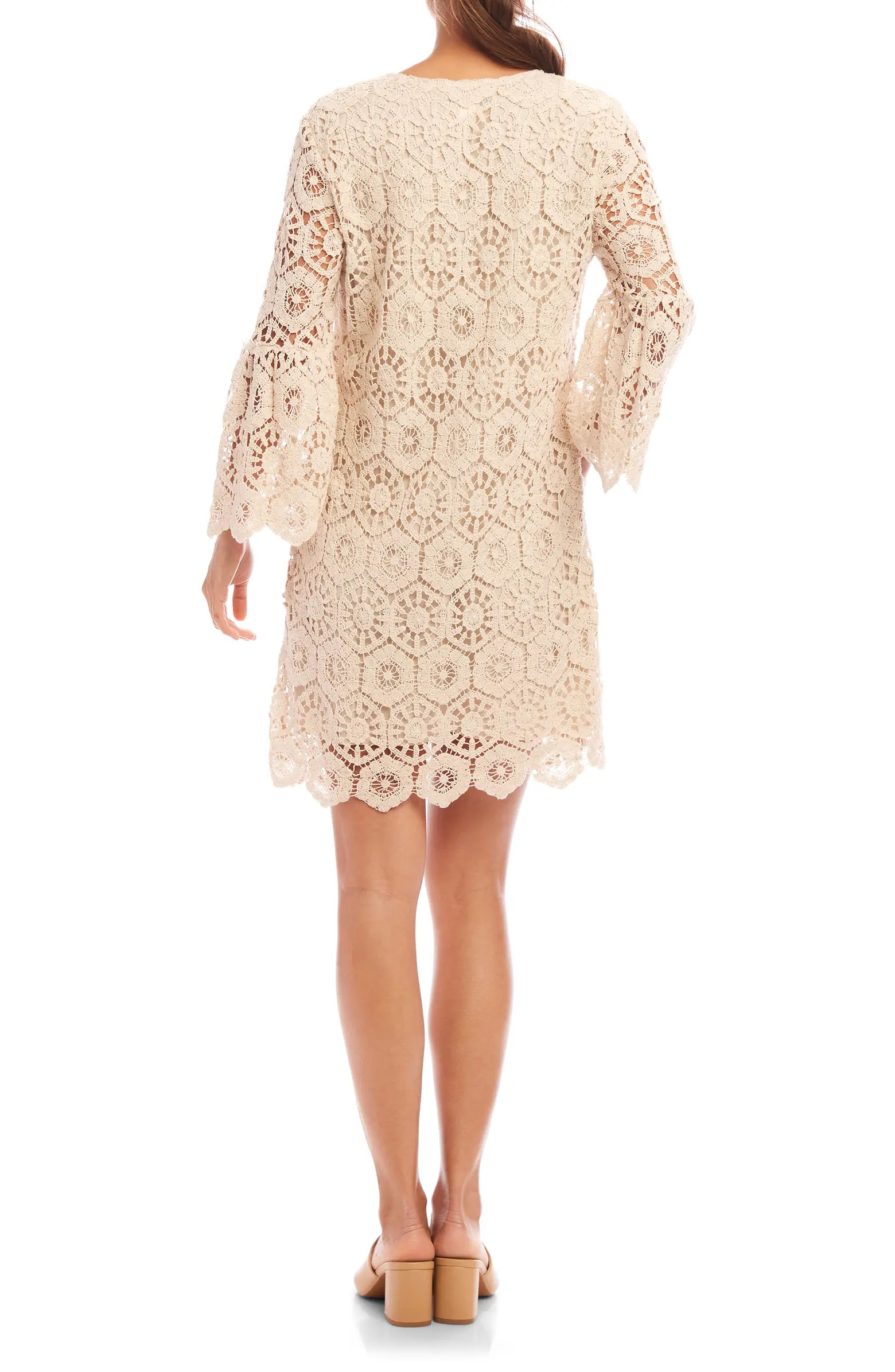 Ruffle Long Sleeve Cotton Crochet Minidress | Nordstrom