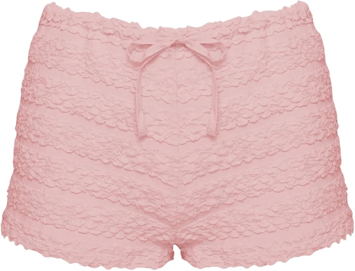 Women's Y2k Ruffle Mini Shorts - Textured Low Waist, Ruched Bloomer Tie Front Micro Shorts | Amazon (US)