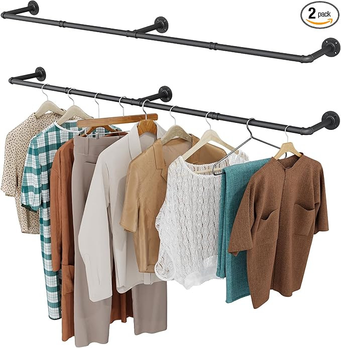 OROPY Clothes Rack, 65.7" Industrial Pipe Clothing Rack 2 Pack for Clothes, Wall Mounted Heavy Du... | Amazon (US)