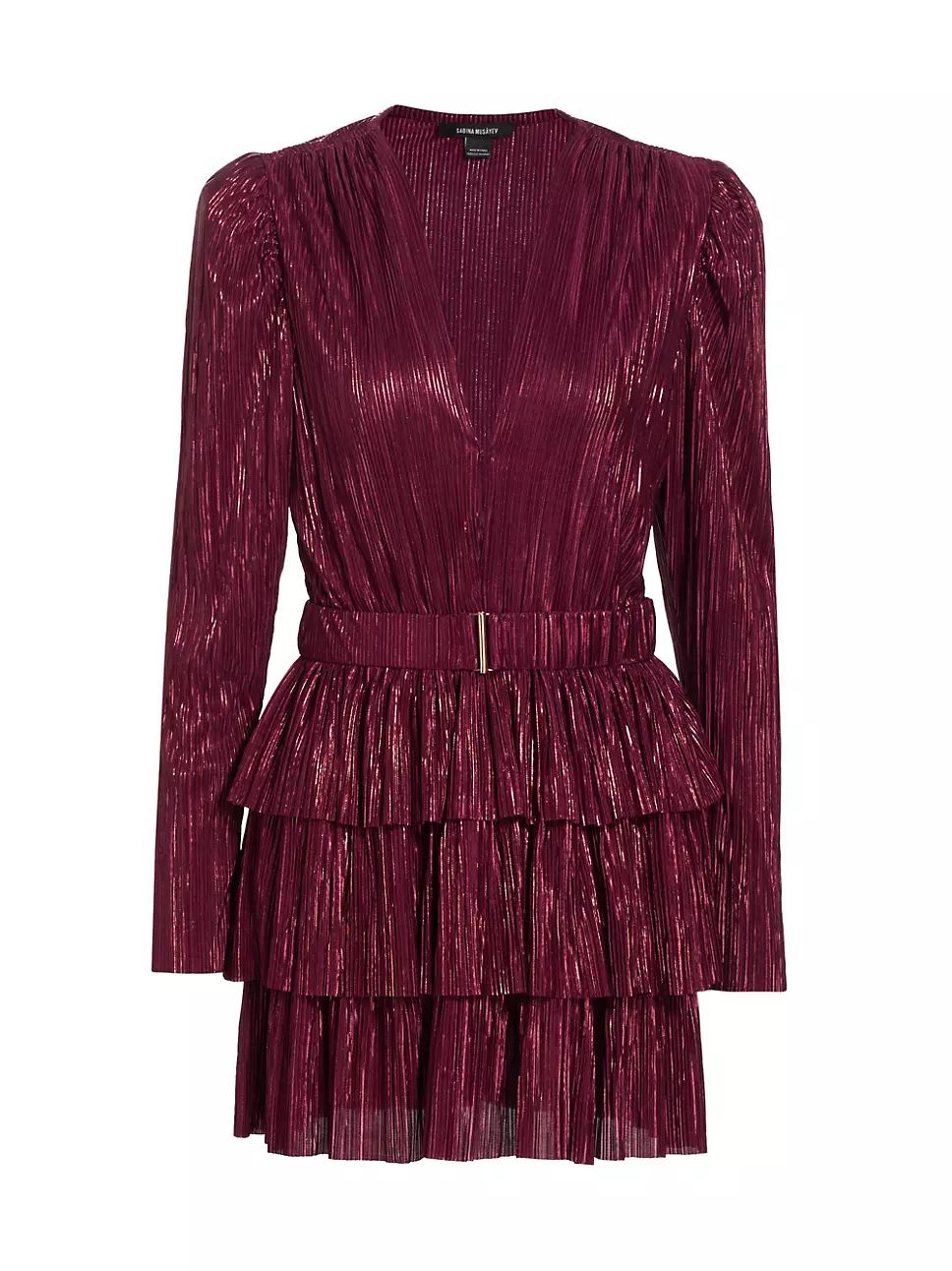 Sabina Musáyev Hermione Belted Pleated Metallic Knit Minidress | Saks Fifth Avenue