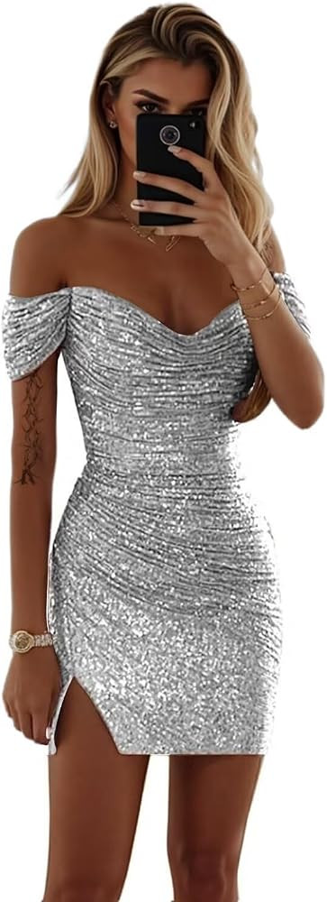 Sparkly Homecoming Dresses for Teens 2024 Short Off The Shoulder Party Prom Dress Tight Cocktail ... | Amazon (US)