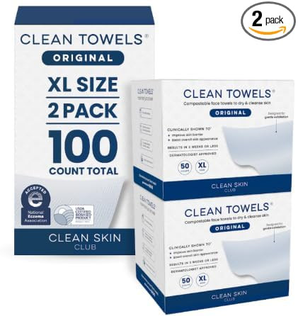 Clean Skin Club Clean Towels XL®, 100% USDA Biobased Face Towel, Disposable Face Towelette, Ecze... | Amazon (US)
