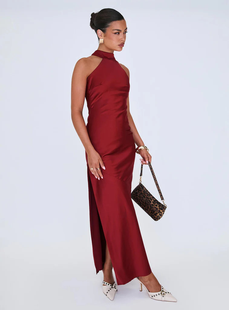 Mordecai Halter Maxi Dress Burgundy | Princess Polly US