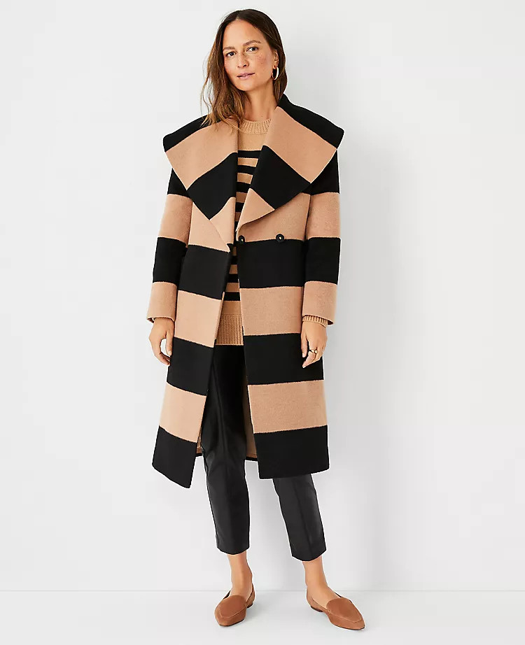 Stripe Draped Collar Wrap Coat | Ann Taylor (US)
