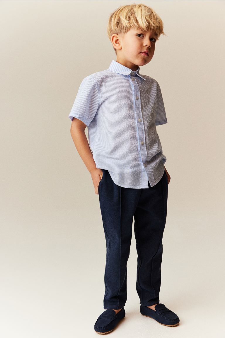 Short-sleeved Cotton Shirt - Light blue/striped - Kids | H&M US | H&M (US + CA)